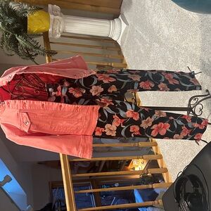 Tribal Bright Coral  Fringe Jacket with matching capris.